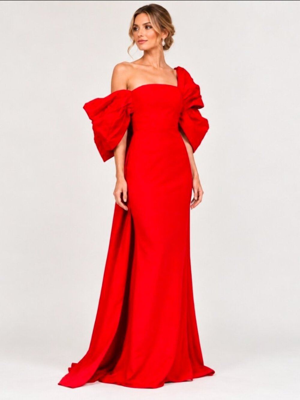 Marchesa Red Taffeta Sleeve Column Gown Size 8 NWT Bow Back Formal Dress